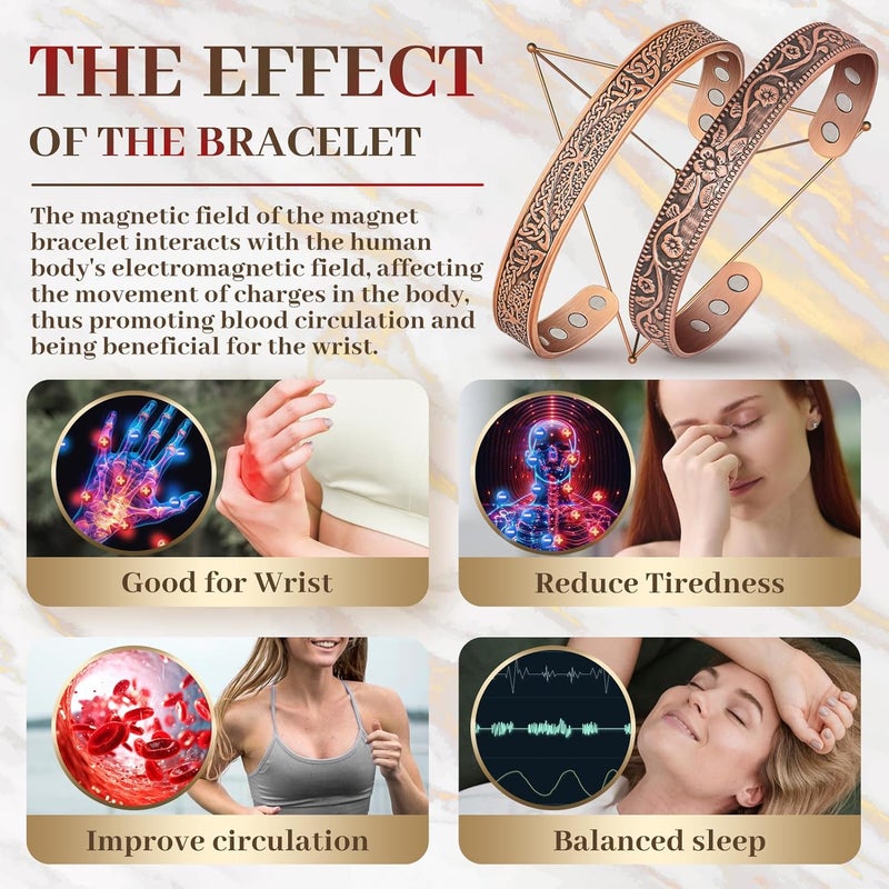 Auramag Copper Bangle for Women, Magnetic Cuff Bangle with 3500 Gauss Magnets, 100% Pure Copper Jewelry with Gift Box(Set of 2) - Image 5